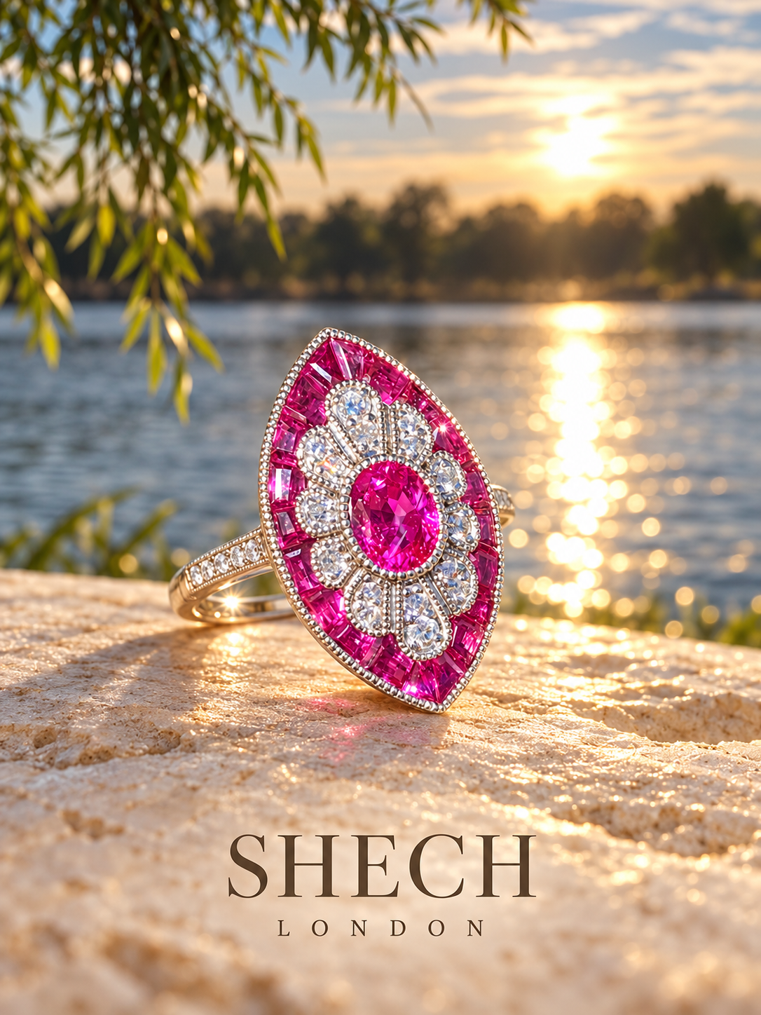 PT950 Platinum Burmese Ruby and Diamond Ring | Art Deco Style | GGL Certificate