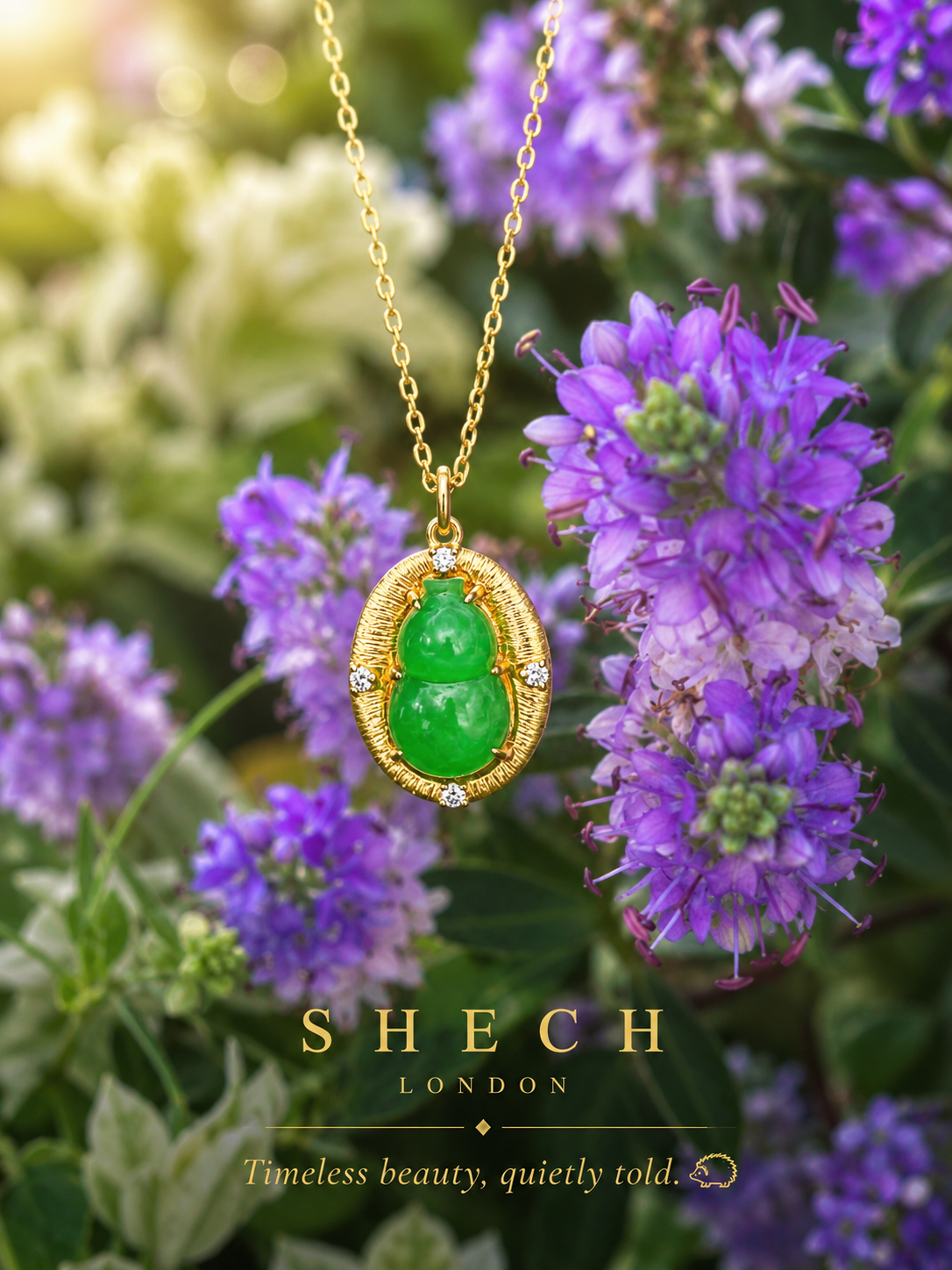 Natural Jadeite Jade Fu Lu (Double Gourd) Pendant in 18K Gold with Natural Diamonds | Lucky & Prosperity Pendant Necklace