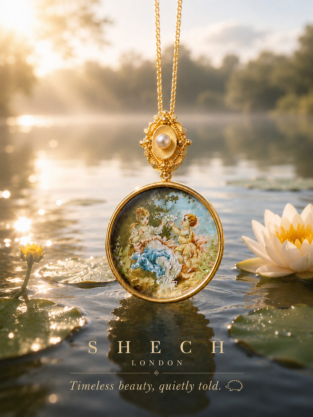 Victorian Hand-Painted Miniature Pendant | 15ct Gold | c.1870 Antique Portrait Pendant | Pearl & Mother of Pearl | Fine Victorian Jewellery