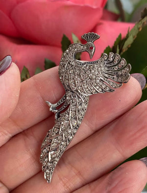 Vintage Solid Silver 935 Mark Peacock Brooch - SHECH