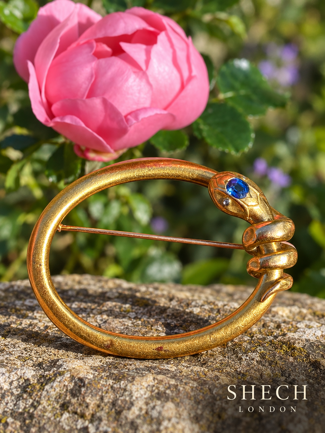Antique French 18K Gold Snake Brooch with Natural Unheated Sapphire & Rose-Cut Diamond Eyes | Circa 1870–1900