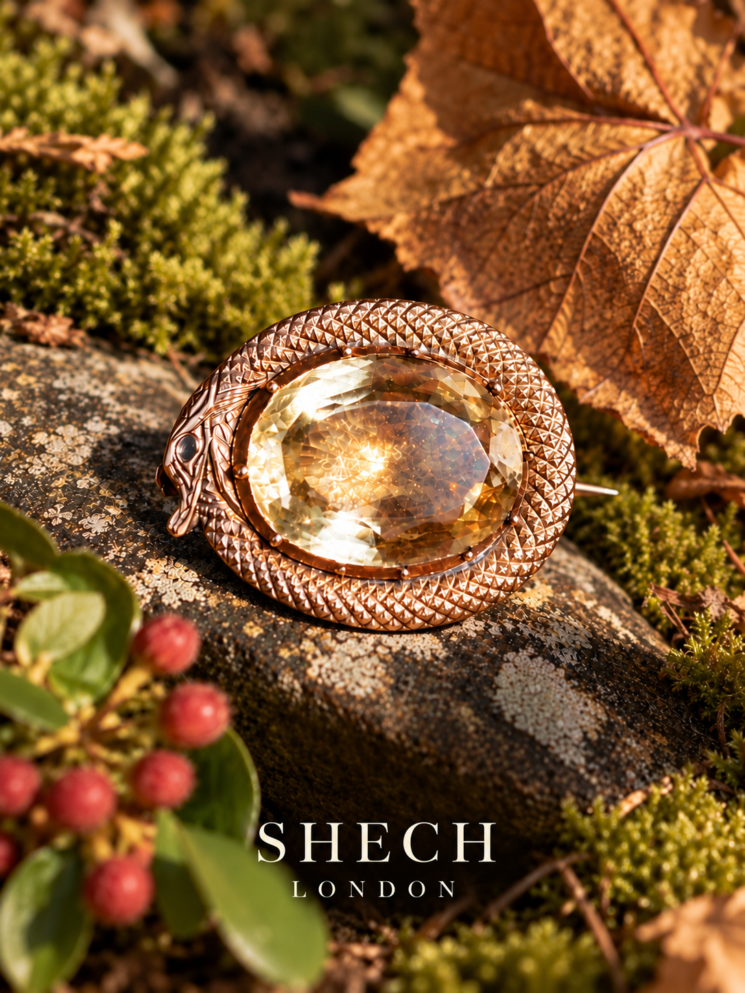 Georgian 9ct Gold Natural Citrine Ouroboros Snake Brooch | c.1810–1830