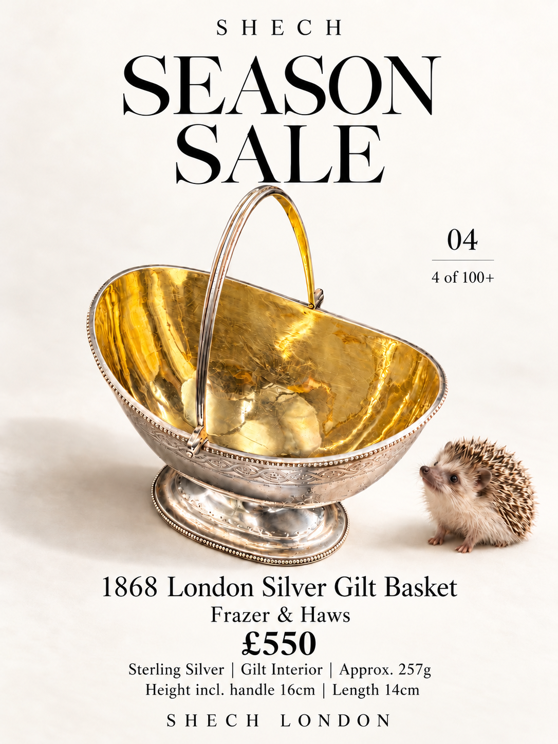 1868 Victorian Sterling Silver Gilt Basket by Frazer & Haws, London