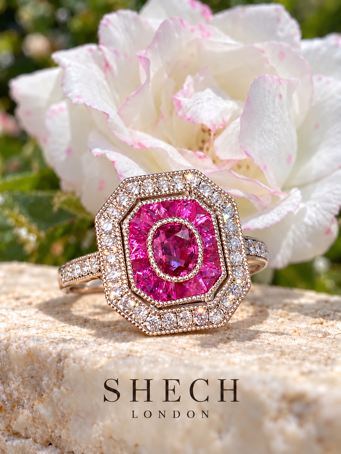 PT950 Platinum Burmese Ruby & Diamond Ring | Art Deco Style | GGL Certificate