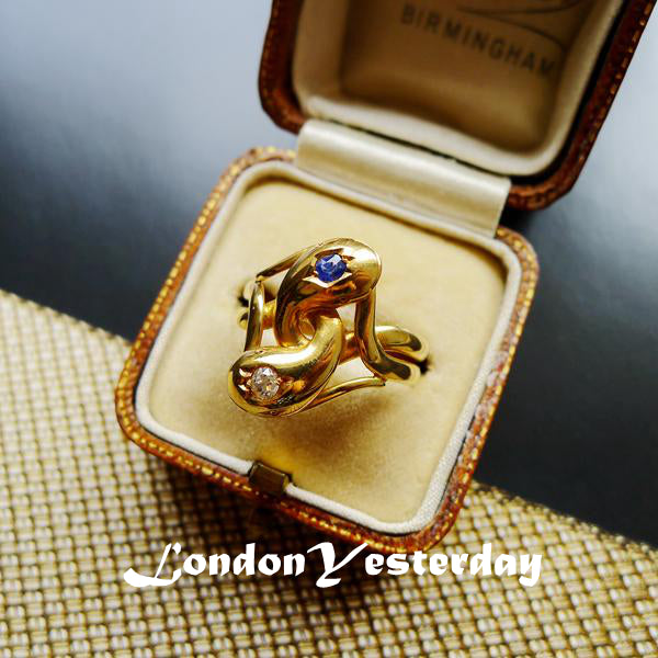 EDWARDIAN 18CT GOLD NATURAL SAPPHIRE DIAMOND SNAKE RING