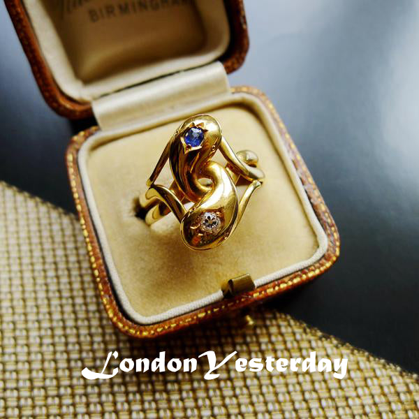 EDWARDIAN 18CT GOLD NATURAL SAPPHIRE DIAMOND SNAKE RING