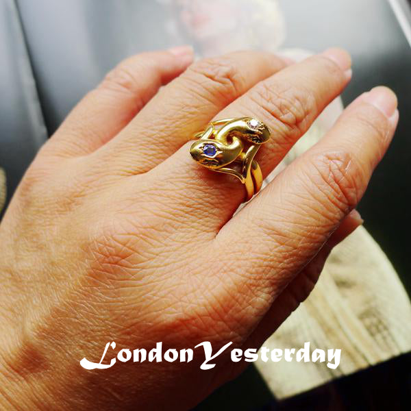 EDWARDIAN 18CT GOLD NATURAL SAPPHIRE DIAMOND SNAKE RING