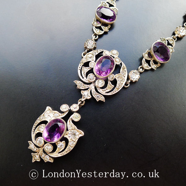 EDWARDIAN SILVER MARKED AMETHYST COLOUR PASTE NECKLACE