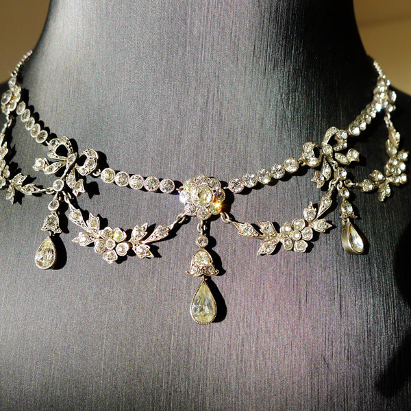 BELLE EPOQUE FRENCH SILVER MARKED PASTE ELEGANT NECKLACE