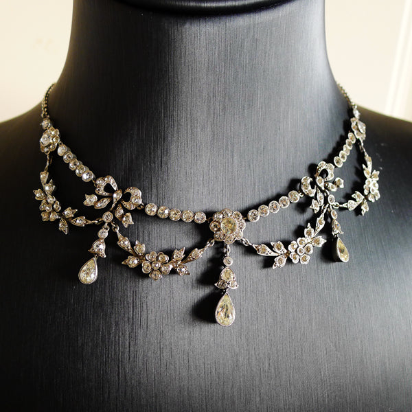 BELLE EPOQUE FRENCH SILVER MARKED PASTE ELEGANT NECKLACE