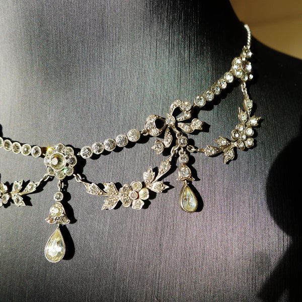 BELLE EPOQUE FRENCH SILVER MARKED PASTE ELEGANT NECKLACE