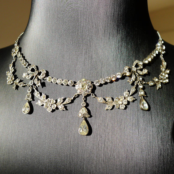 BELLE EPOQUE FRENCH SILVER MARKED PASTE ELEGANT NECKLACE