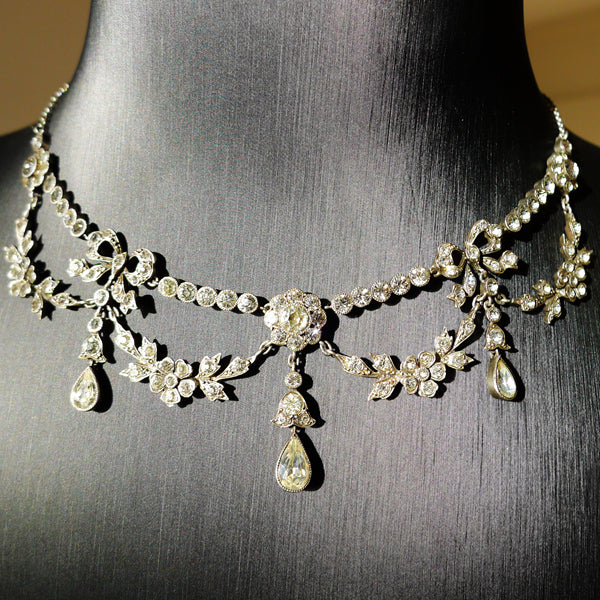 BELLE EPOQUE FRENCH SILVER MARKED PASTE ELEGANT NECKLACE