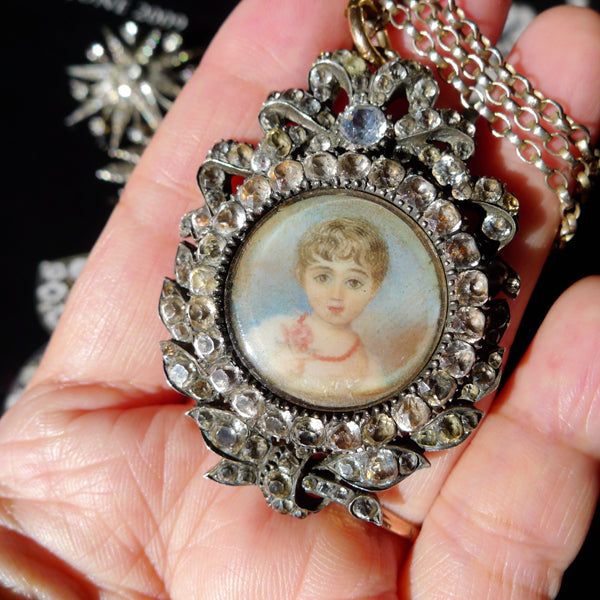 FRENCH 18CT GOLD MARKED VICTORIAN HAND PAINTED MINIATURE PROTRAIT PASTE PENDANT