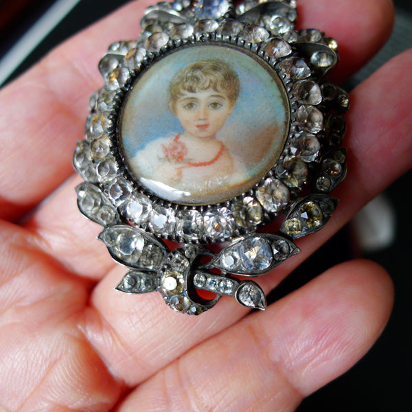 FRENCH 18CT GOLD MARKED VICTORIAN HAND PAINTED MINIATURE PROTRAIT PASTE PENDANT