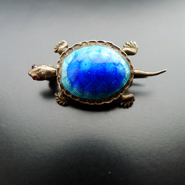 ART NOUVEAU FRENCH SILVER DEPOSE 900 MARKED BEAUTIFUL ENAMEL TURTOISE BROOCH