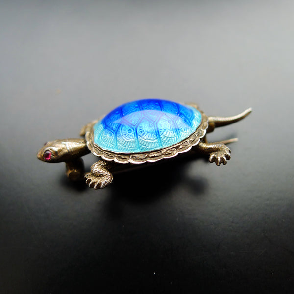 ART NOUVEAU FRENCH SILVER DEPOSE 900 MARKED BEAUTIFUL ENAMEL TURTOISE BROOCH