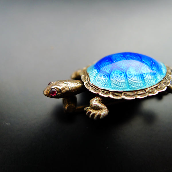 ART NOUVEAU FRENCH SILVER DEPOSE 900 MARKED BEAUTIFUL ENAMEL TURTOISE BROOCH