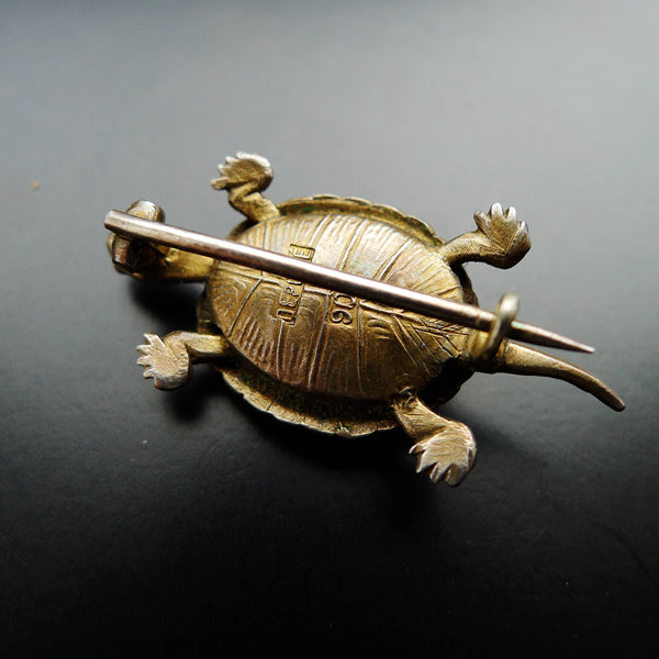 ART NOUVEAU FRENCH SILVER DEPOSE 900 MARKED BEAUTIFUL ENAMEL TURTOISE BROOCH