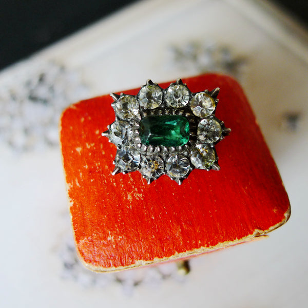 GEORGIAN SILVER PASTE BLACK DOT GREEN WHITE PASTE BROOCH