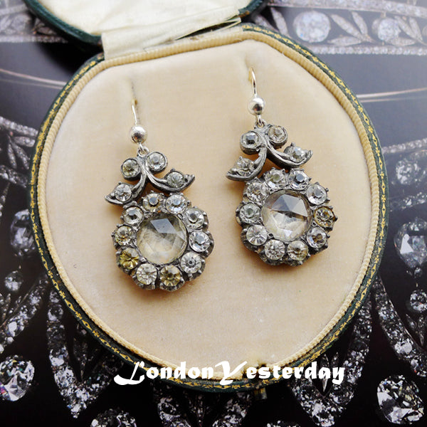 GEORGIAN SILVER AND GOLD BEAUTIFUL FLORAL PASTE EARRINGS