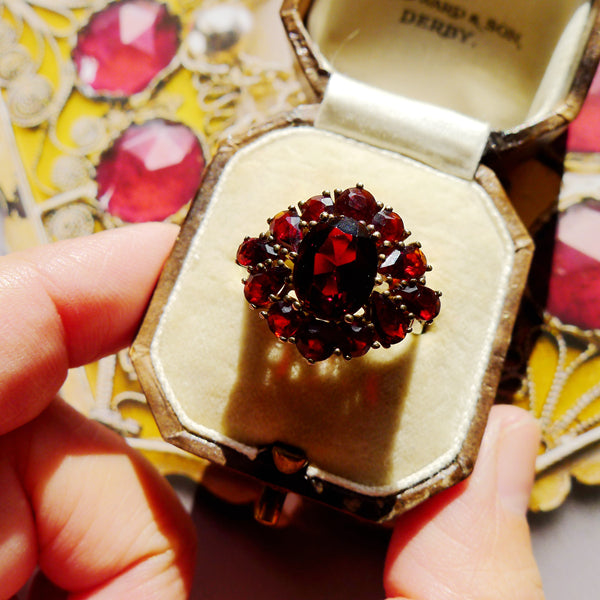 EDWARDIAN GERMAN 8K GOLD 333 MARKED BOHEMIAN GARNET RING