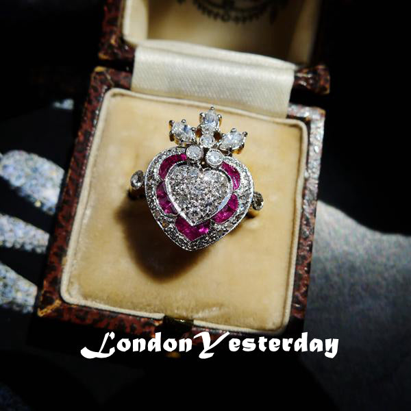 ART DECO 18CT GOLD AND PLATINUM NATURAL RUBY DIAMOND RING