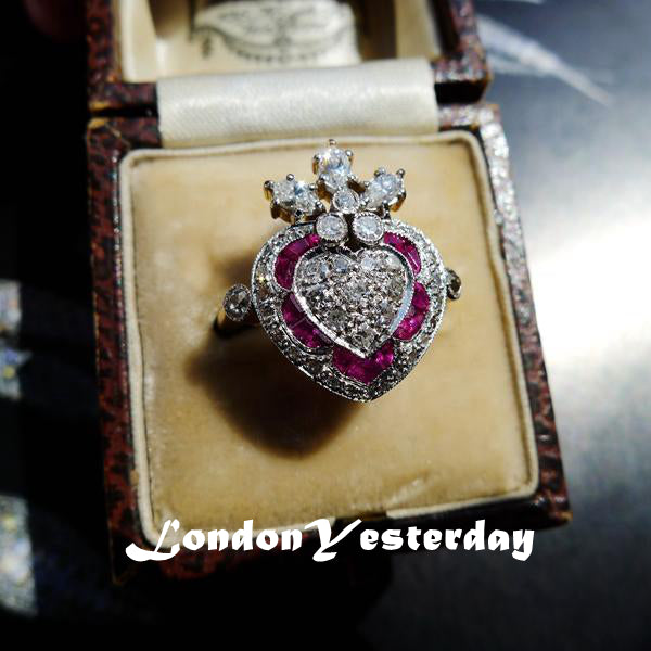 ART DECO 18CT GOLD AND PLATINUM NATURAL RUBY DIAMOND RING