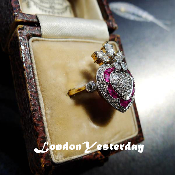 ART DECO 18CT GOLD AND PLATINUM NATURAL RUBY DIAMOND RING