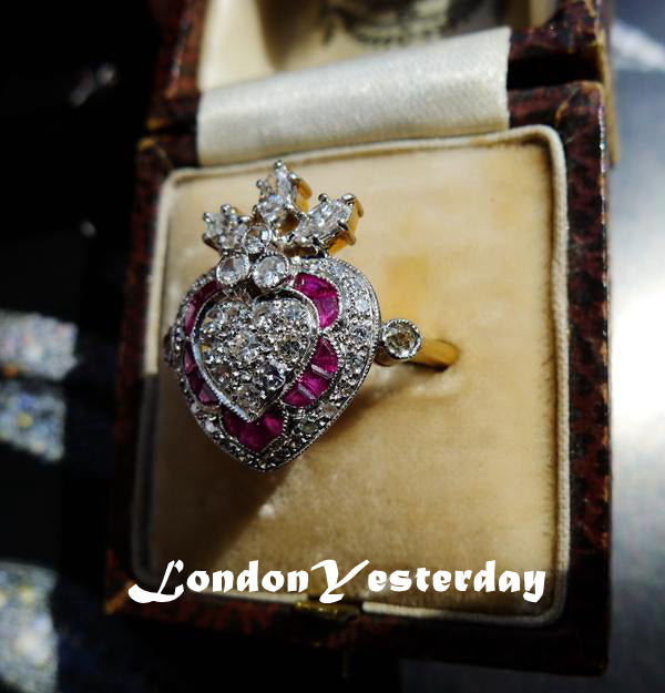 ART DECO 18CT GOLD AND PLATINUM NATURAL RUBY DIAMOND RING