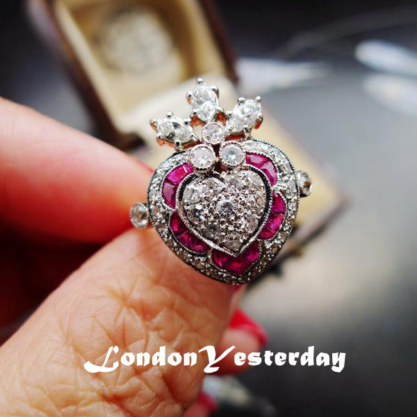 ART DECO 18CT GOLD AND PLATINUM NATURAL RUBY DIAMOND RING