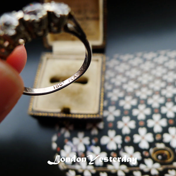 ART DECO 18CT PLAT FIVE STONES CLASSIC BRILLIANT OLD CUT DIAMOND RING