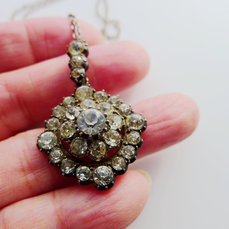 VICTORIAN SILVER AND GOLD PASTE PENDANT WITH SILVER CHAIN