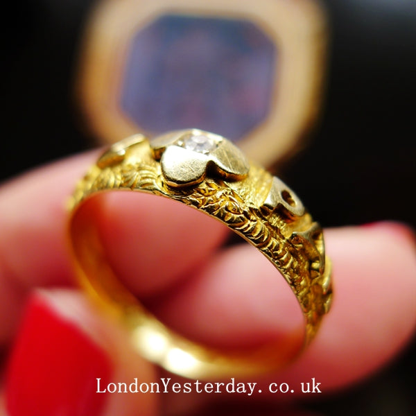ENGLISH 15CT GOLD HALLMARKED DIAMOND BIRMINGHAM C1898 MIZPAH RING