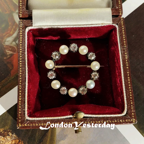 EDWARDIAN SILVER ON GOLD NATURAL PEARL WITH CERTIFICATE OLD CUT DIAMOND BROOCH