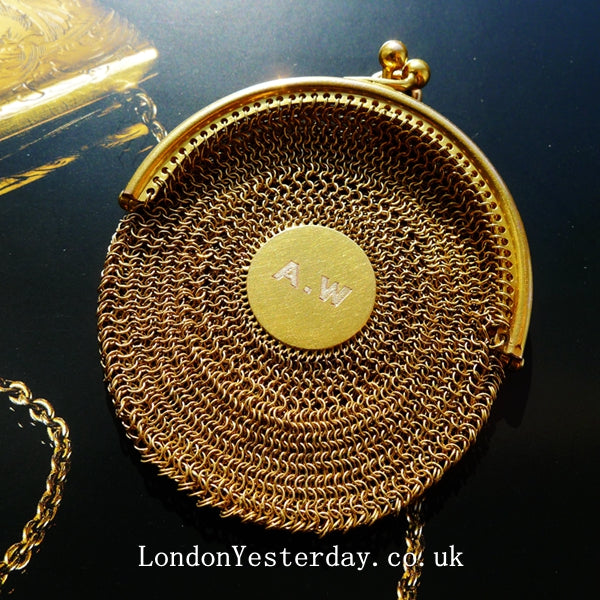 ART DECO 15CT GOLD MARKED SOLID GOLD COIN MESH BAG PENDANT