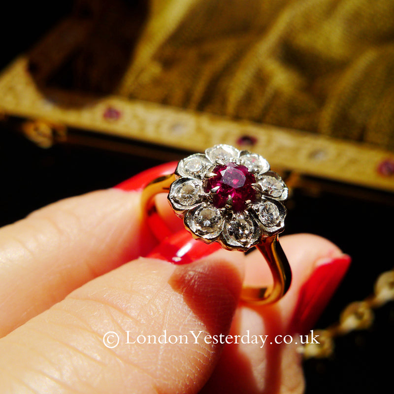 18CT GOLD AND PLATINUM MARKED CG&S MAKER NATURAL RUBY DIAMOND