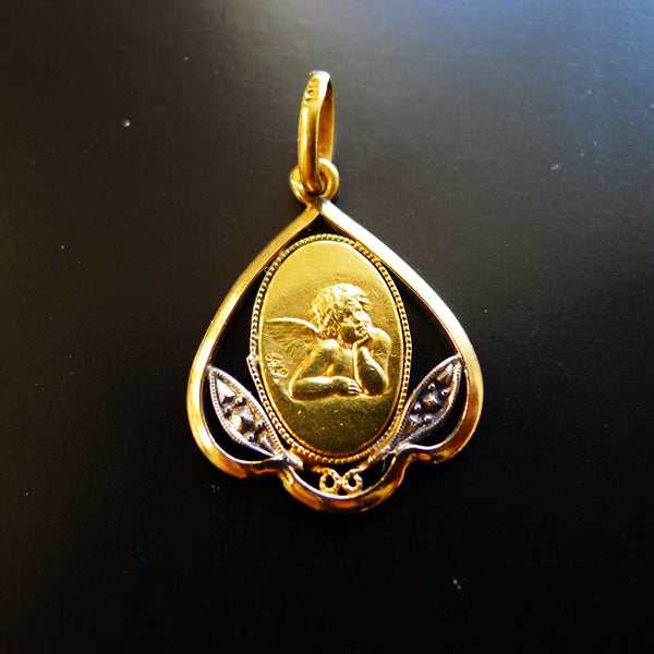 ART DECO FRENCH 18CT GOLD FILLED A.S AND ORIA SIGNED ANGEL PENDANT