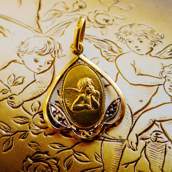 ART DECO FRENCH 18CT GOLD FILLED A.S AND ORIA SIGNED ANGEL PENDANT
