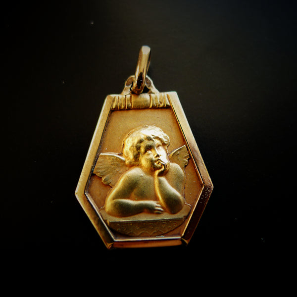 ART DECO FRENCH 18CT GOLD FILLED OR AGENT SIGNED ANGEL PENDANT