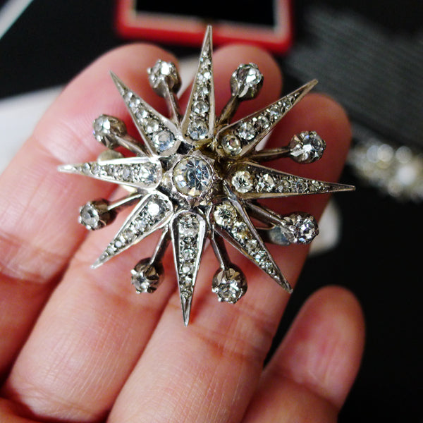 VICTORIAN STERLING SILVER PASTE STAR BURST BROOCH