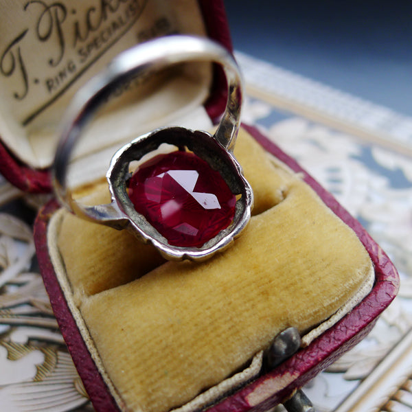 ARTS AND CRAFTS SILVER RED PASTE ATHENA/MINERVA CAMEO RING