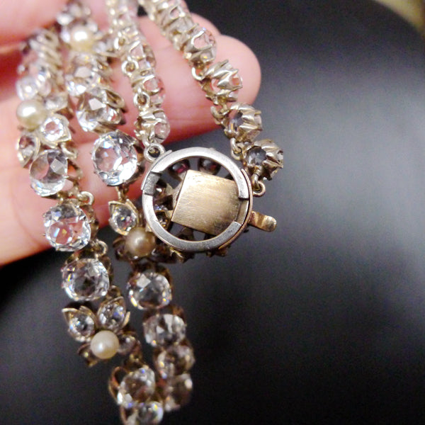VICTORIAN FRENCH 18CT GOLD CLASP SILVER PASTE SPARKLING NECKLACE