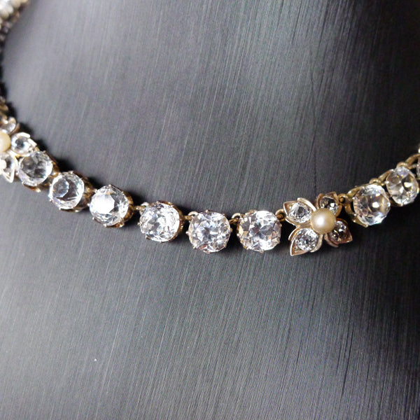 VICTORIAN FRENCH 18CT GOLD CLASP SILVER PASTE SPARKLING NECKLACE