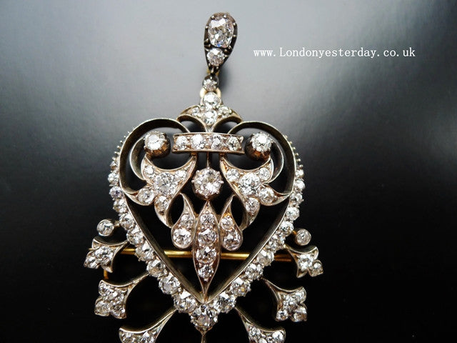 VICTORIAN 18CT GOLD ON SILVER OLD CUT DIAMOND BROOCH PENDANT