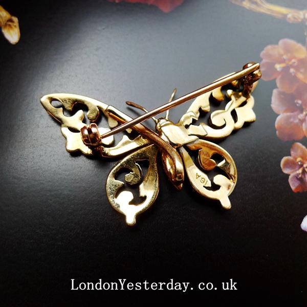 VICTORIAN 15CT GOLD NATURAL SEED PEARL BEAUTIFUL BUTTERFLY BROOCH
