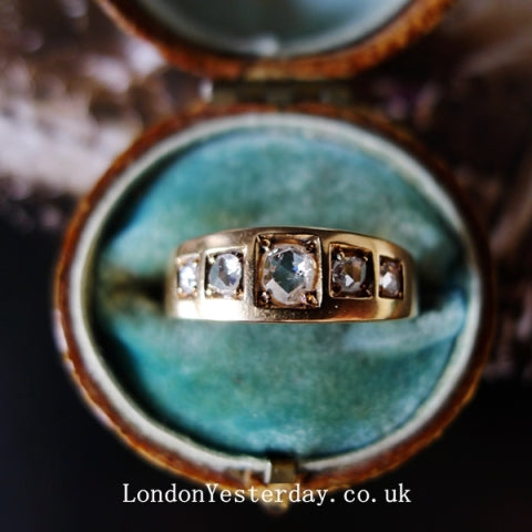 ENGLISH 15CT GOLD HALLMARKED BIRMINGHAM C1889 ROSE CUT DIAMOND RING