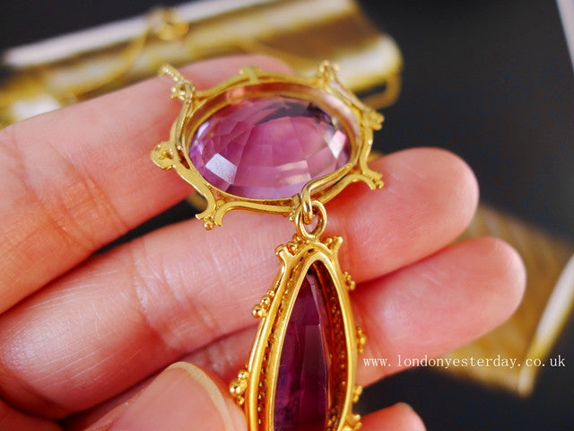 VICTORIAN 18CT GOLD NATURAL AMETHYST BEAUTIFUL COLOUR NECKLACE C1870