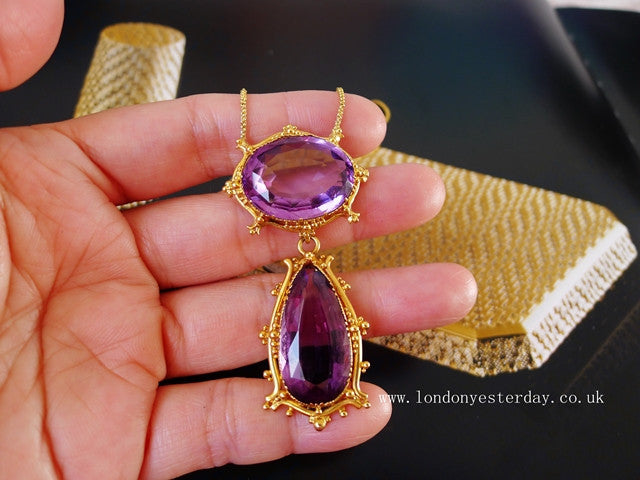 VICTORIAN 18CT GOLD NATURAL AMETHYST BEAUTIFUL COLOUR NECKLACE C1870