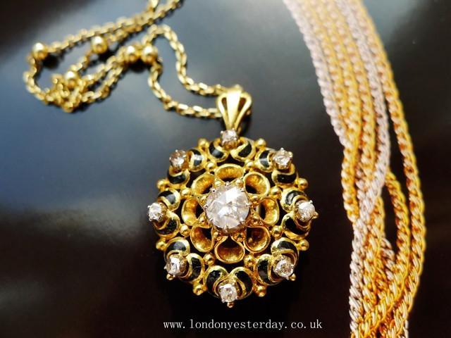 VICTORIAN FRENCH 18CT GOLD MARKED ROSE CUT DIAMOND BROOCH PENDANT